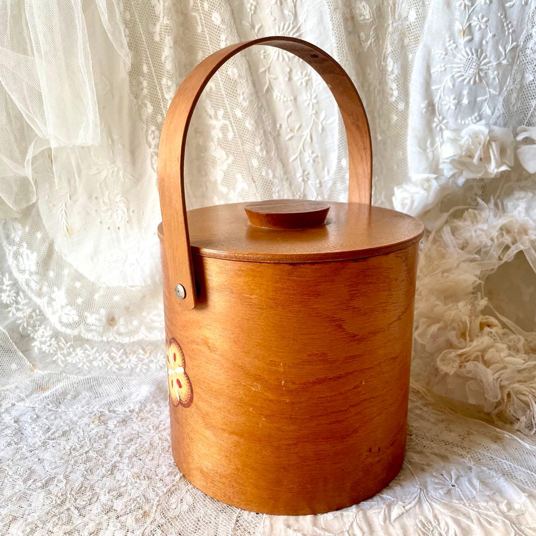 木製蓋付きビスケットジャー　キャニスター入れ持ち手ハンドルヨーロッパヴィンテージ