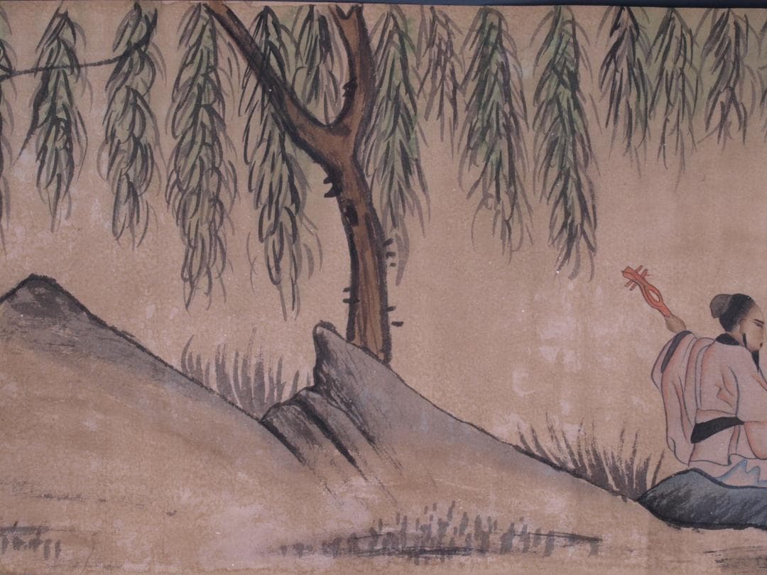 骨董 博物館共箱　中国清時代肉筆掛け軸　絵冊　群賢図 AK226A11-4