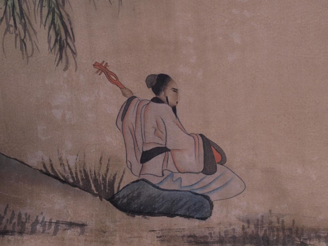 骨董 博物館共箱　中国清時代肉筆掛け軸　絵冊　群賢図 AK226A11-4