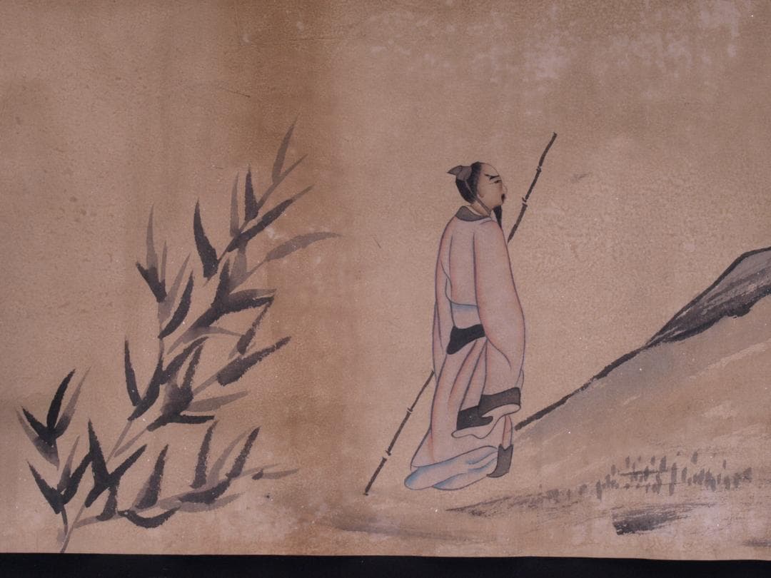 骨董 博物館共箱　中国清時代肉筆掛け軸　絵冊　群賢図 AK226A11-4