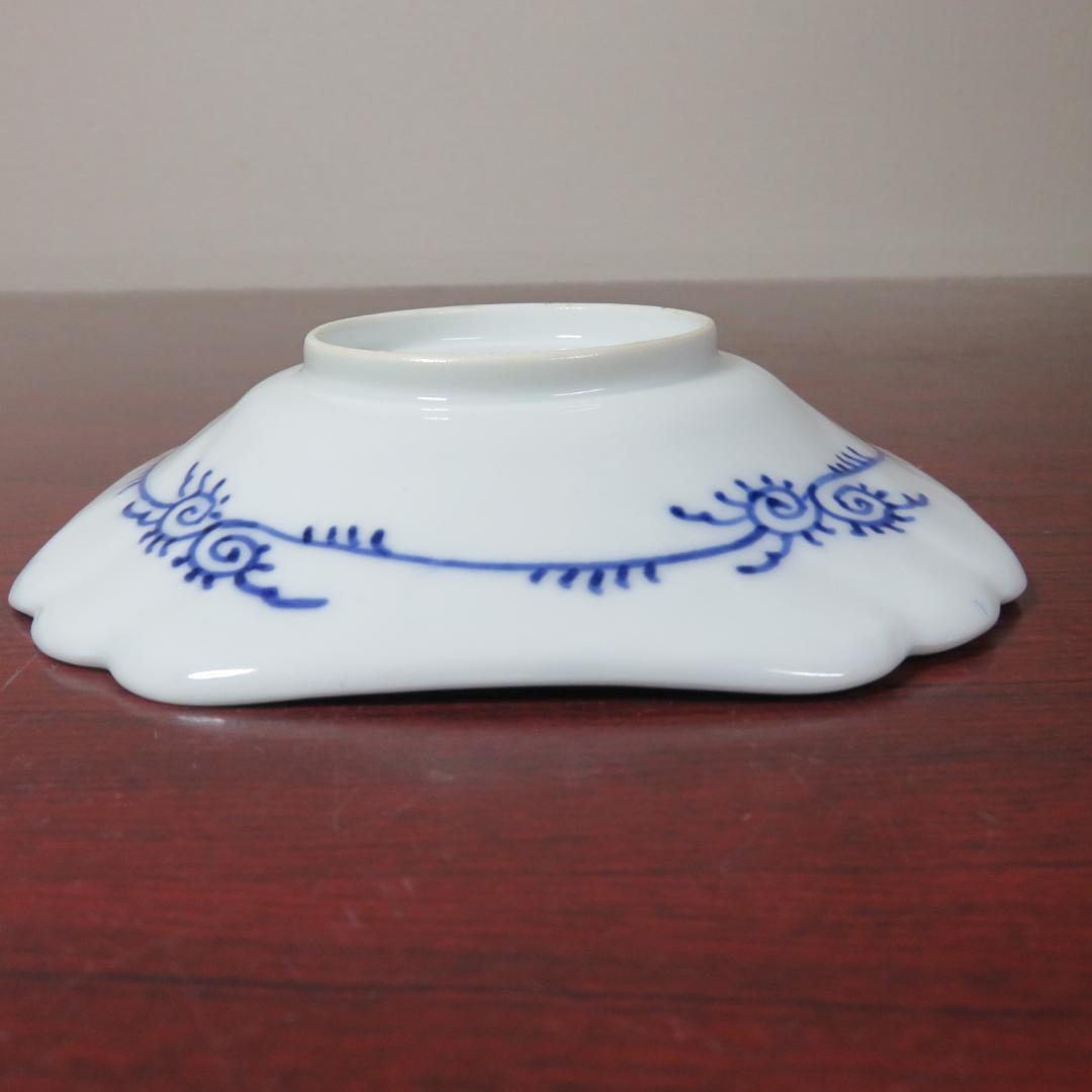 角皿 染付 5枚 山水文様 花唐草 銘 明治 大正 蔵出し 希少