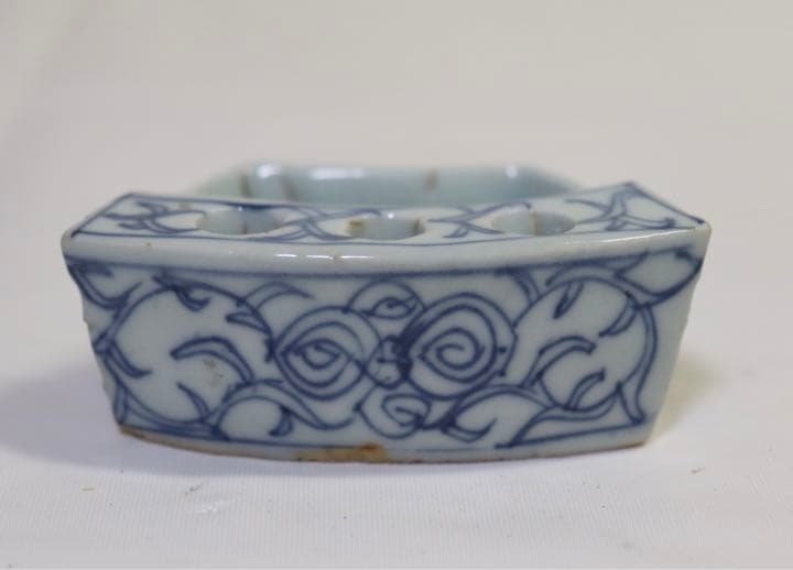 珍品　中国　清朝期　染付万年筆おきインク池　アンティーク1212