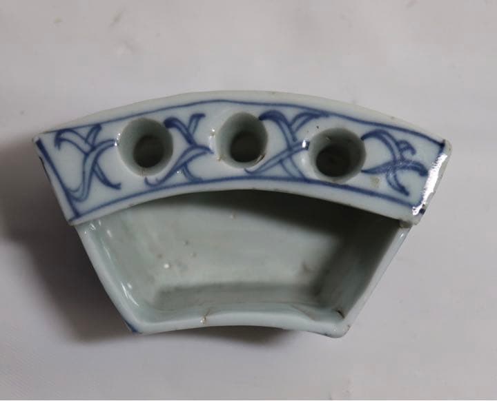 珍品　中国　清朝期　染付万年筆おきインク池　アンティーク1212