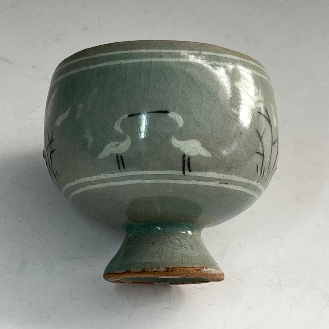 朝鮮美術 高麗青磁 鳥紋高足杯 盃 李朝 文房四宝 SN93