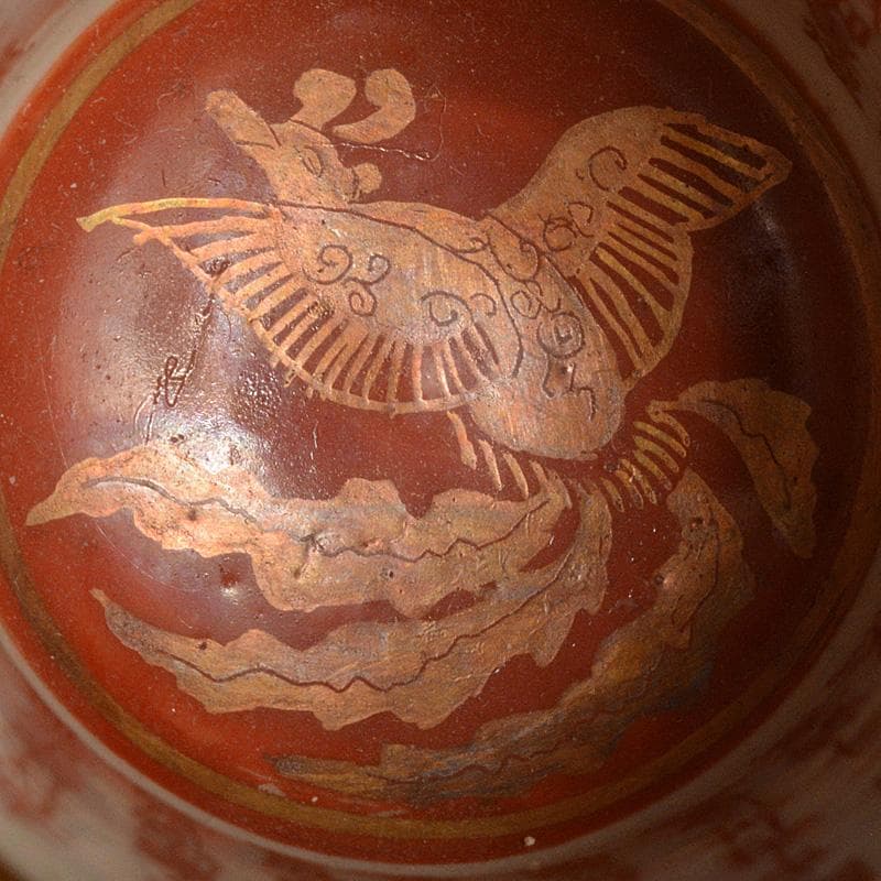 九谷焼　大日本九谷　赤絵金彩　人物内漢詩文　酒盃　ぐい呑　M　R6582