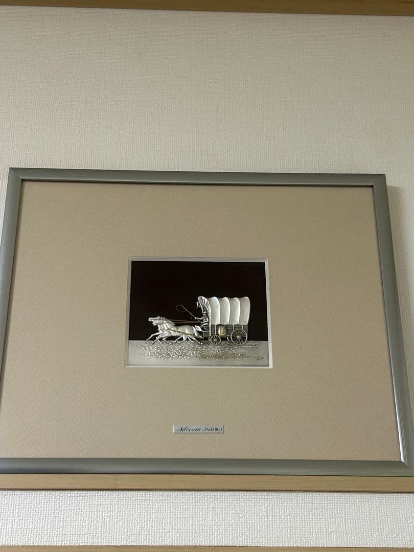 純銀 SV999 武比古 TAKEHIKO レリーフ 額装 銀製 工芸品 幌馬車