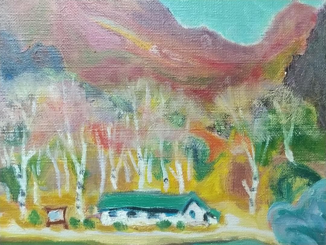 油絵 「奥日光」湯元 油彩画 絵画 F4 真作 風景画 アート