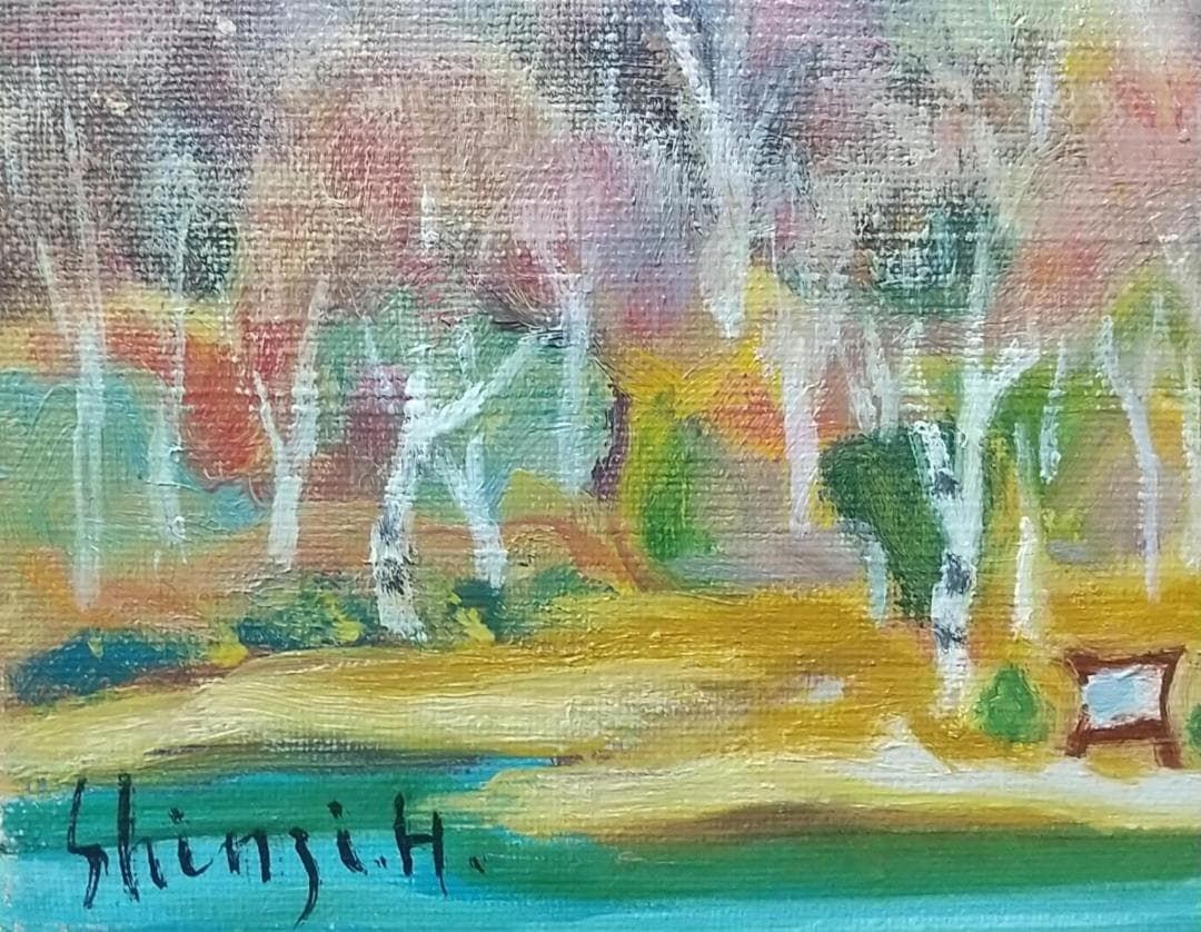 油絵 「奥日光」湯元 油彩画 絵画 F4 真作 風景画 アート