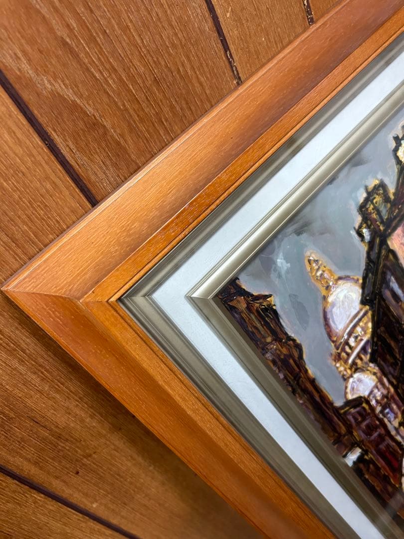 絵画　市村司　原画　直筆サイン　風景画　サンリュスチック通り　額の裏下割れあり