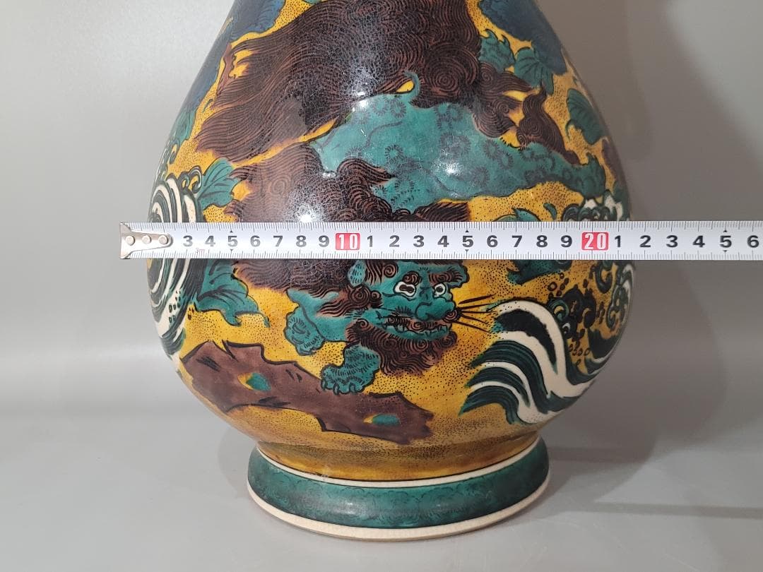 九谷 獅子牡丹 大きい花瓶 時代物