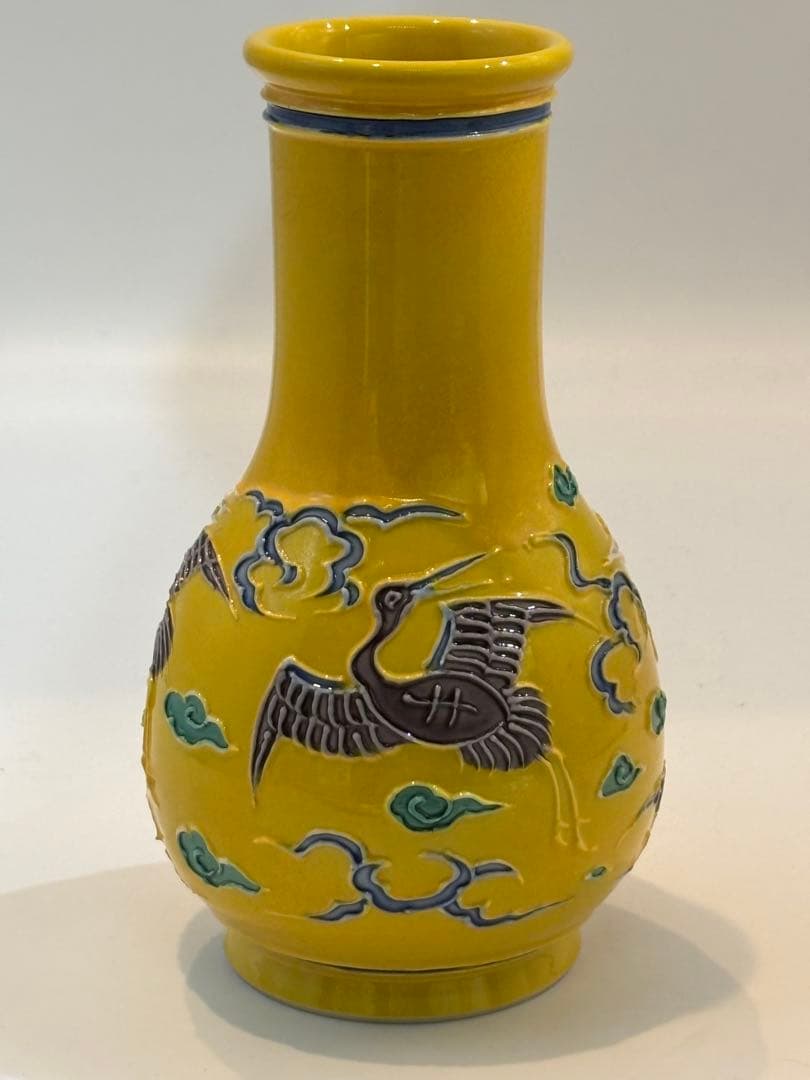 茶道具 皆具 叶松谷 黄交趾雲鶴 水指 建水 蓋置 尺立 共箱