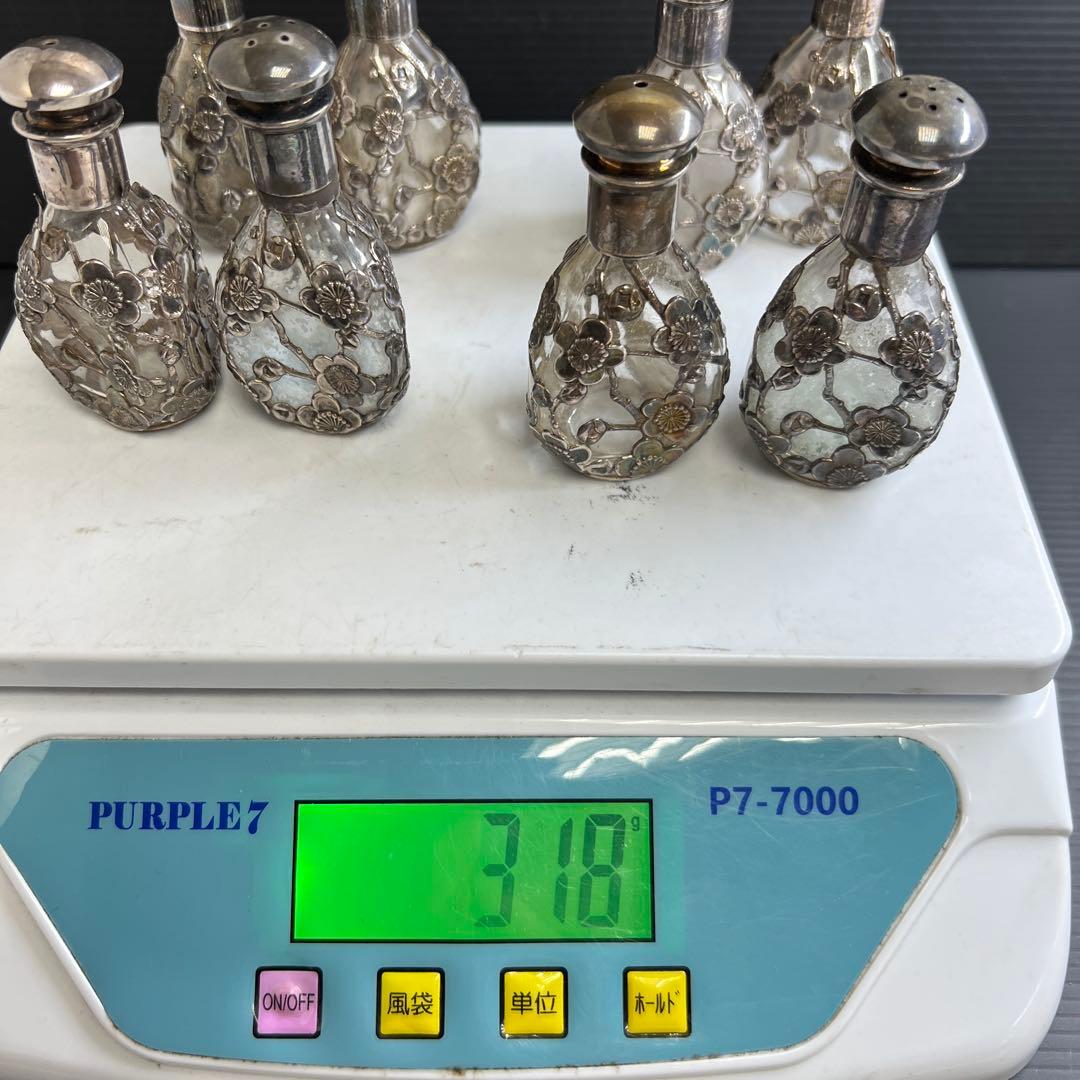 silver刻印　時代銀巻ガラス調味料入8点　東Y7-0905⭐︎2Fトカオ
