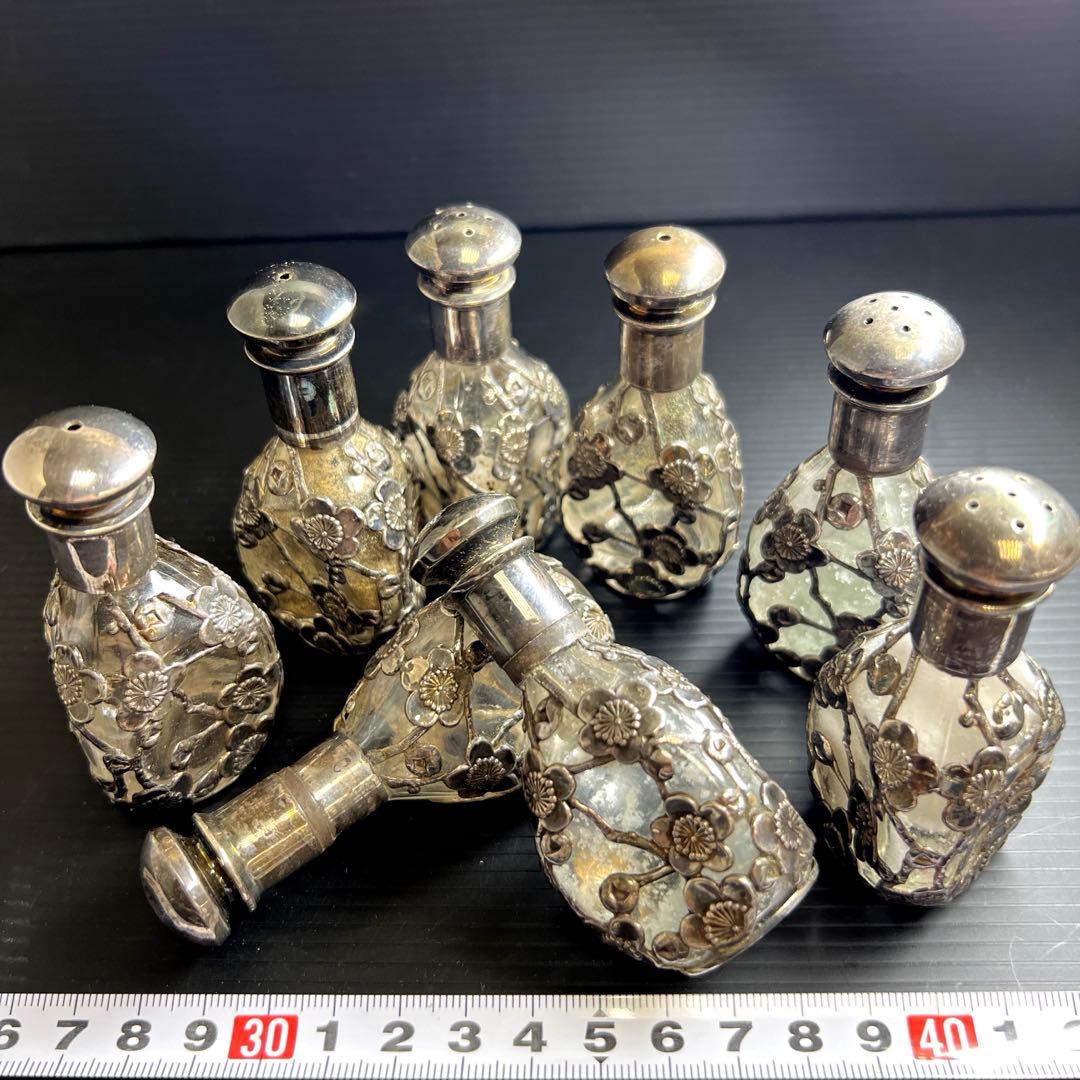 silver刻印　時代銀巻ガラス調味料入8点　東Y7-0905⭐︎2Fトカオ