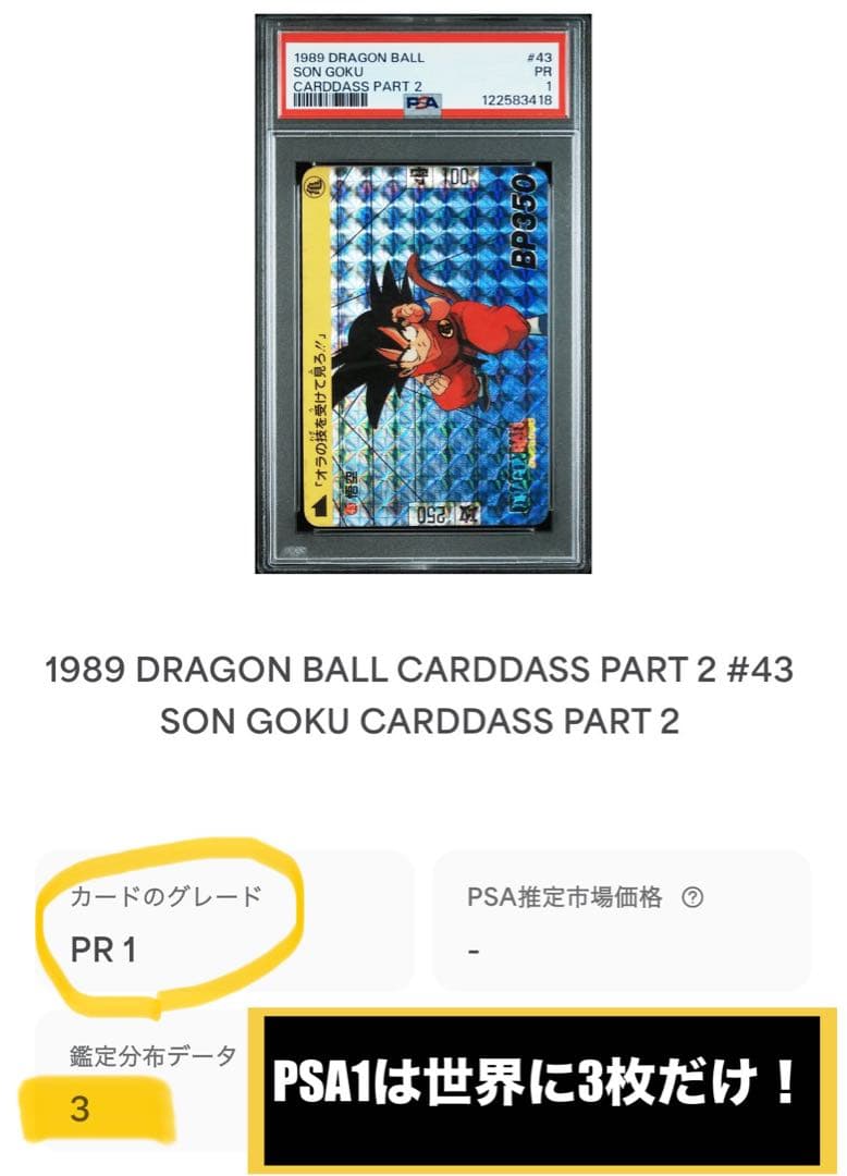 【逆希少！/PSA1】状態最悪カード！世界に3枚！1989年悟空