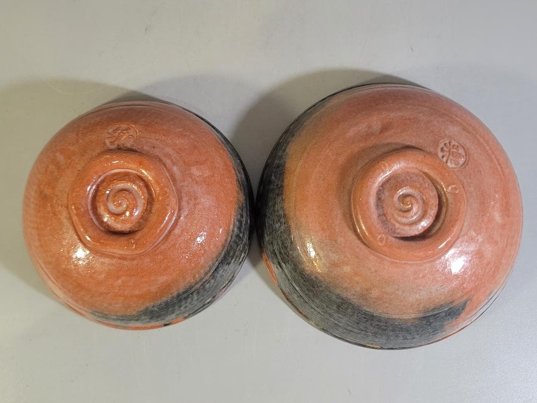 茶道具 嶋台茶碗 赤楽 金銀 一対 共箱 DT746