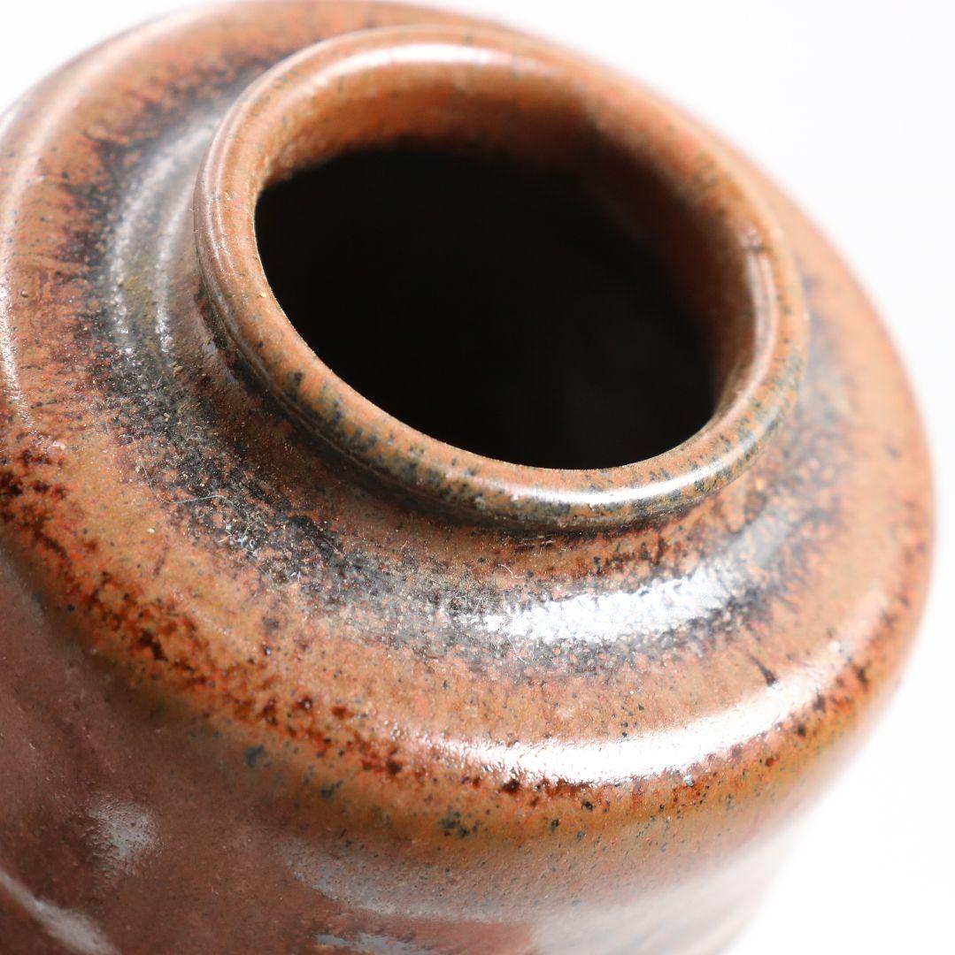 加藤弥右衛門作 瀬戸 茶入 正倉院竪笛彫刻文仕覆 茶道具 共箱　V915　N9