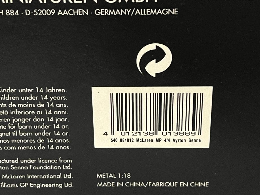 ミニチャンプス 1/18 McLaren MP4/4 A.セナ 1988 箱付