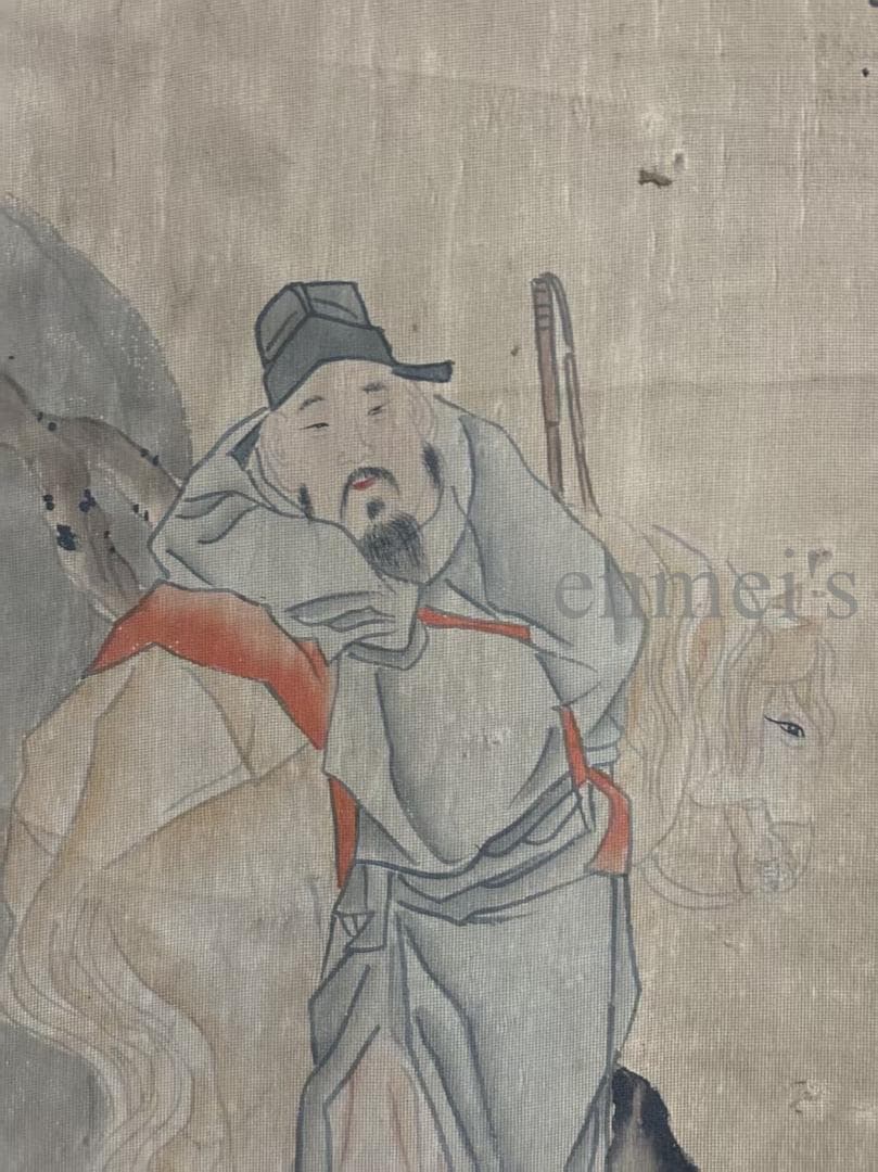 中国古美術 明代 唐寅 人物図 絹本 三尺 手描き 掛け軸 巻き物 書画 中堂画