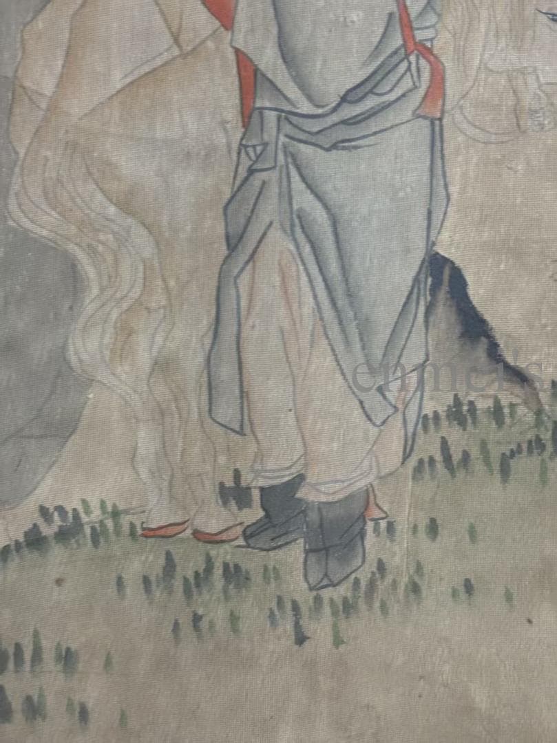 中国古美術 明代 唐寅 人物図 絹本 三尺 手描き 掛け軸 巻き物 書画 中堂画