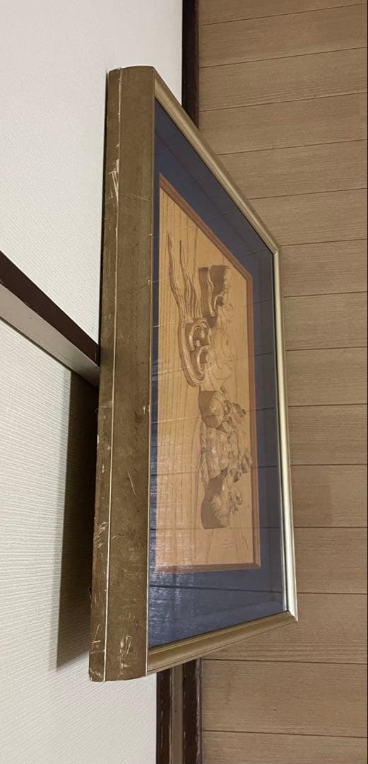 甫作　唐獅子　木彫彫刻　レリーフ