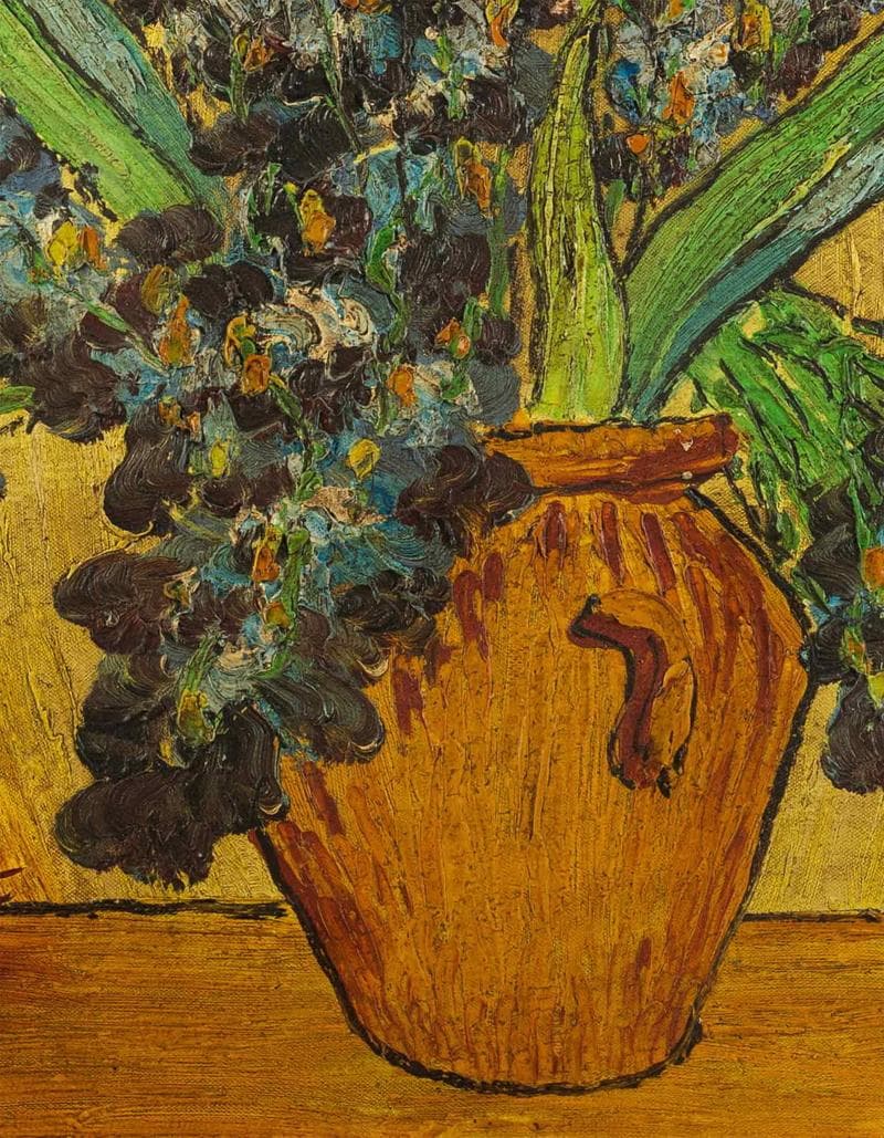 ヴァン・ゴッホ　油彩　肉筆『アイリス』表サイン　鑑定証　F12号　額装　b626