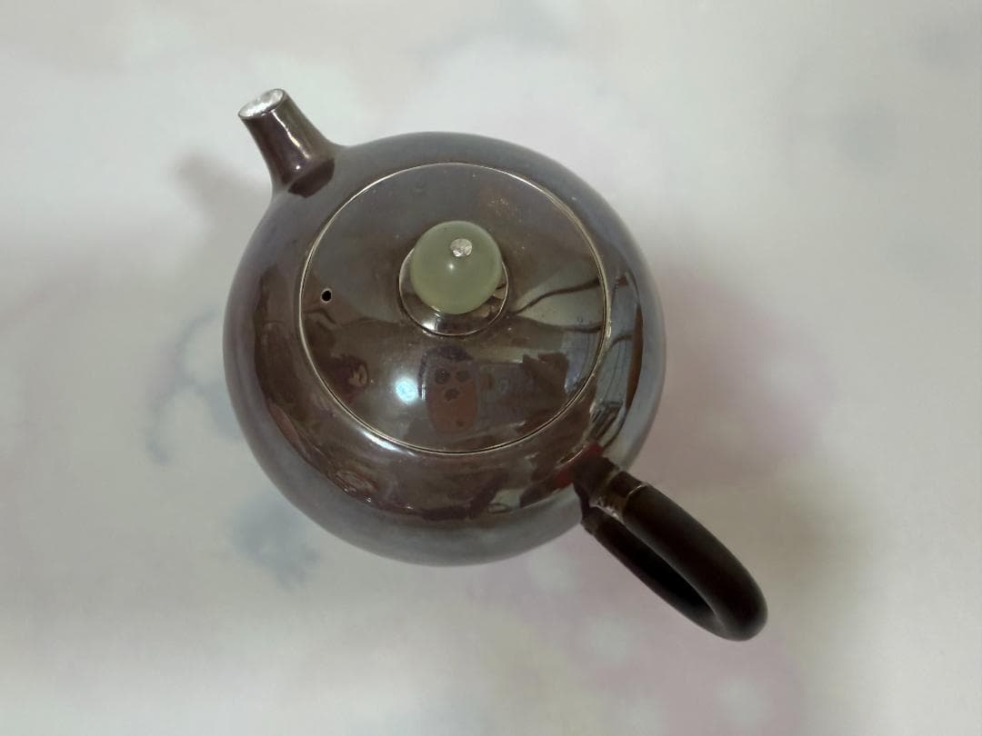 純銀製 丸形 玉石摘 急須 銀瓶 煎茶道具