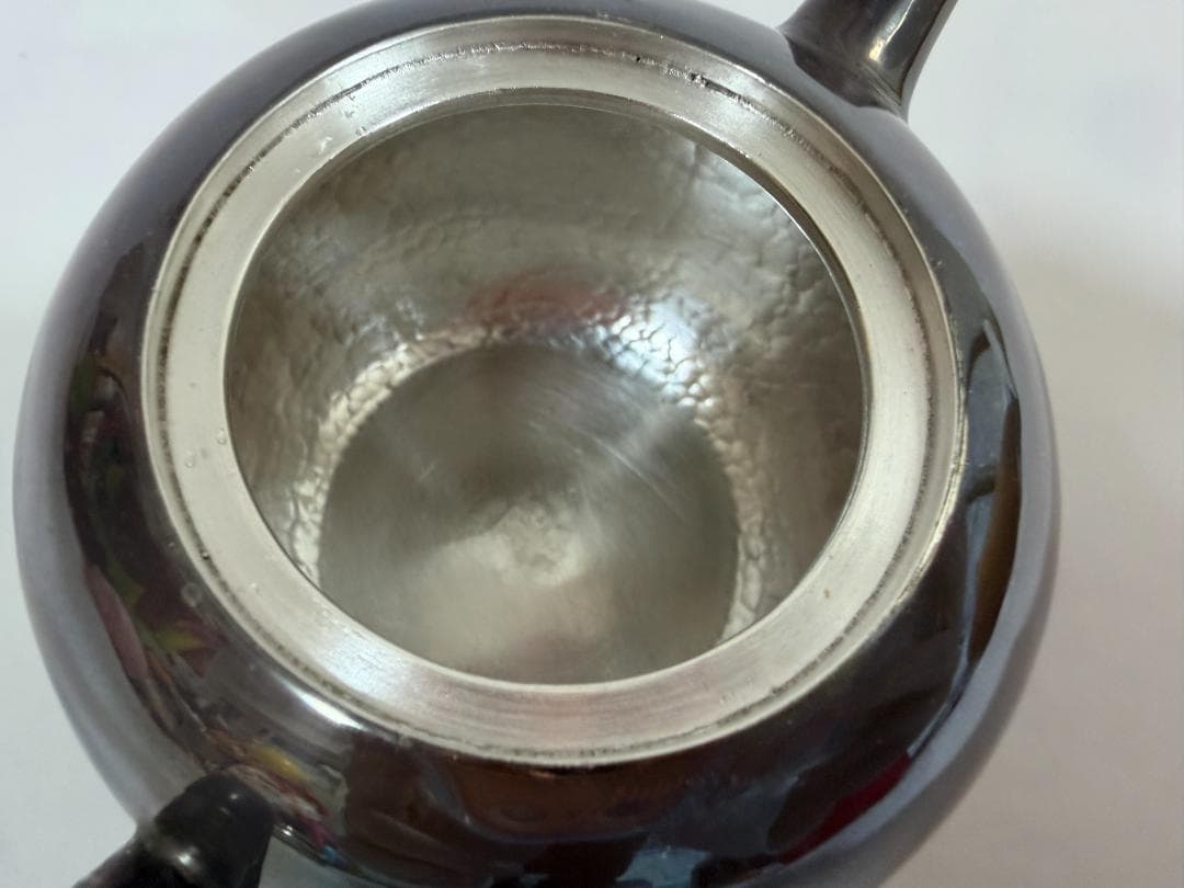 純銀製 丸形 玉石摘 急須 銀瓶 煎茶道具