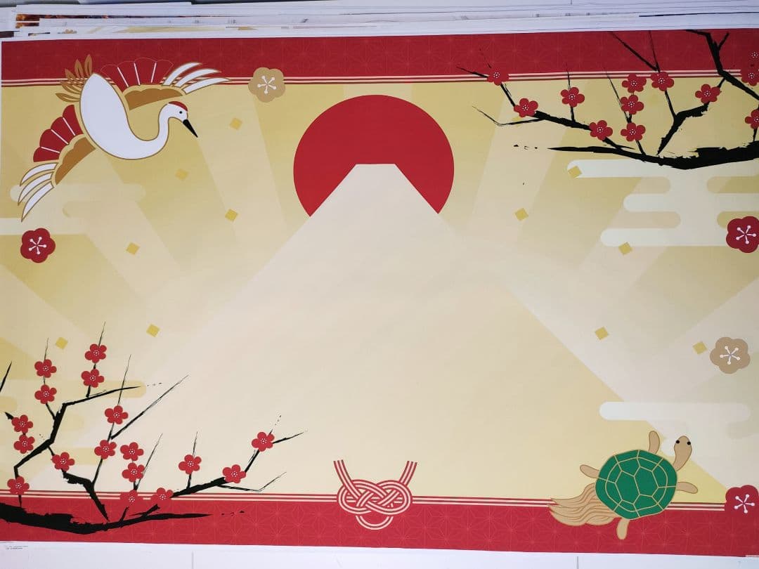 背景布【お正月F】サンプル　年賀状、ペット、子供撮影用　梅　和柄　門松　しめ縄