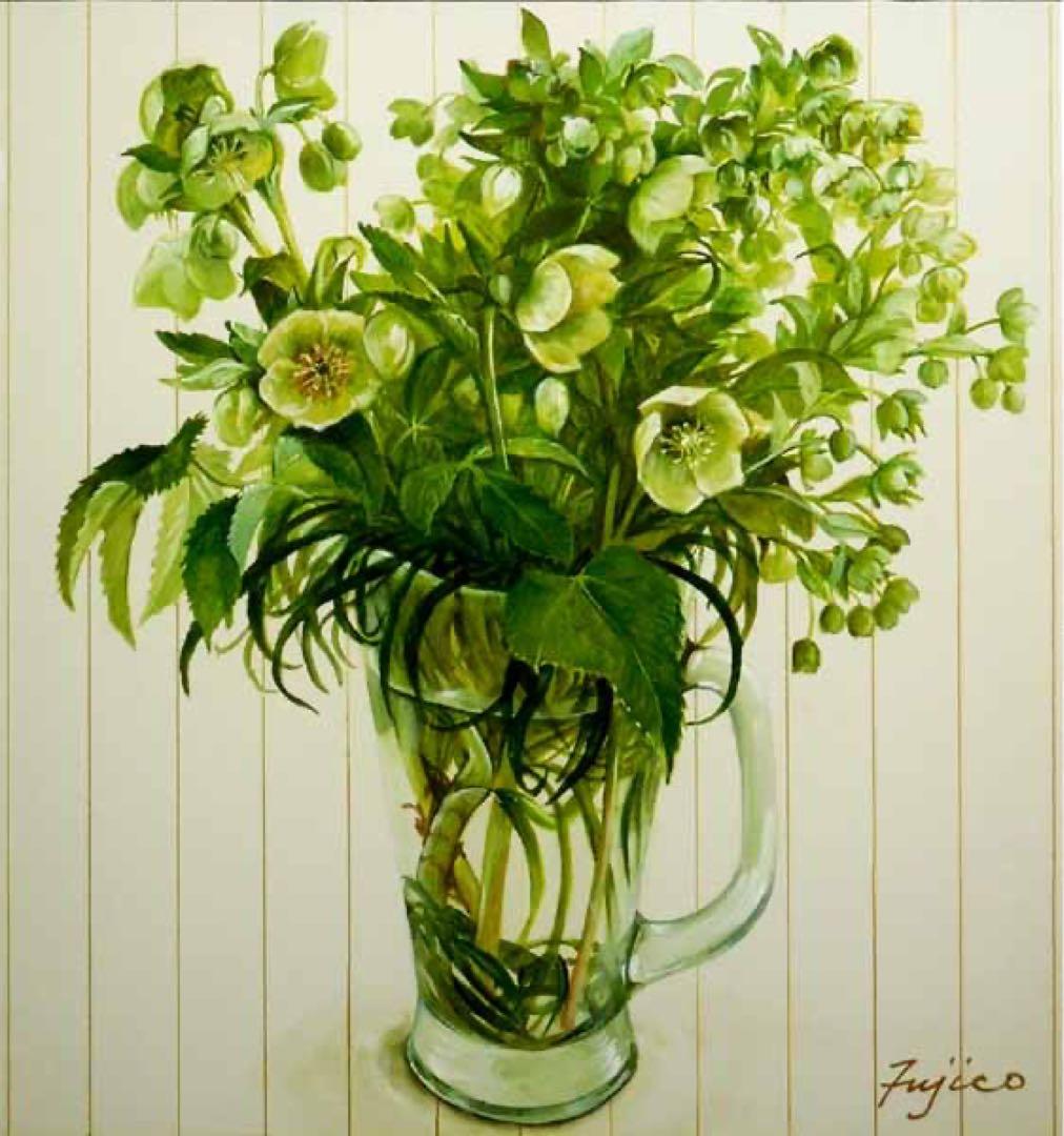 原画！橋本不二子「クリスマスローズ」水彩画 豪華アクリルBOX型額縁！直筆サイン