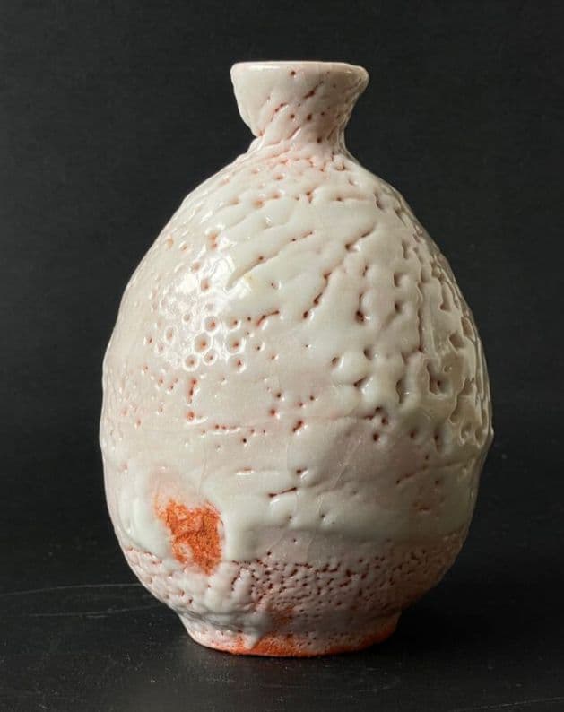 玉置保夫 志野 徳利 共箱 在銘 布