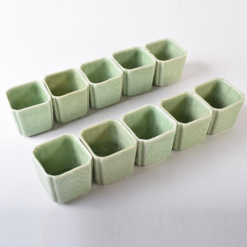 和食器　瀬戸焼　古瀬戸　楼閣山水文　猪口　二十人前　時代箱付　V　R8205B