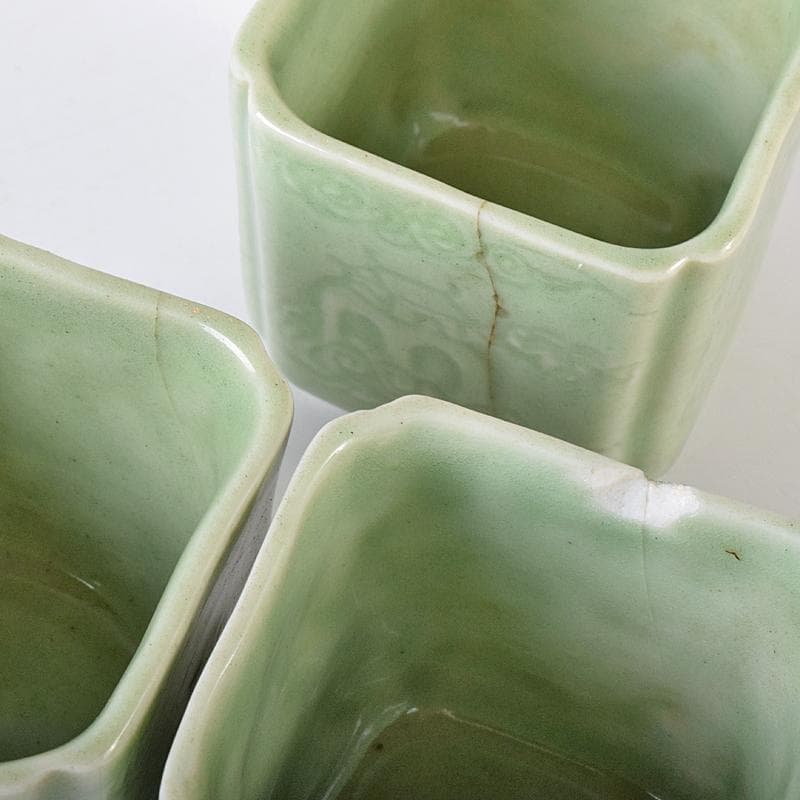 和食器　瀬戸焼　古瀬戸　楼閣山水文　猪口　二十人前　時代箱付　V　R8205B