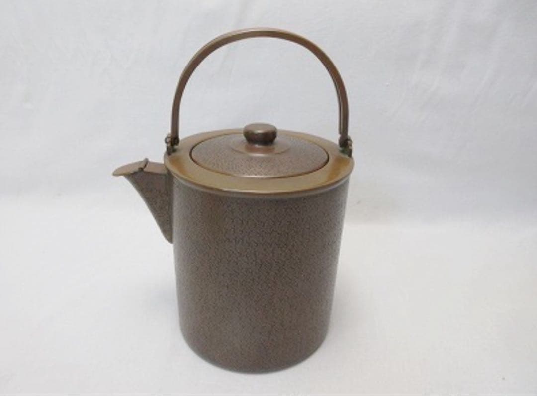 美品 茶道具 島倉堂製 銅 水注 やかん 薬缶 口蓋付 銅印 重さ約0.9KG