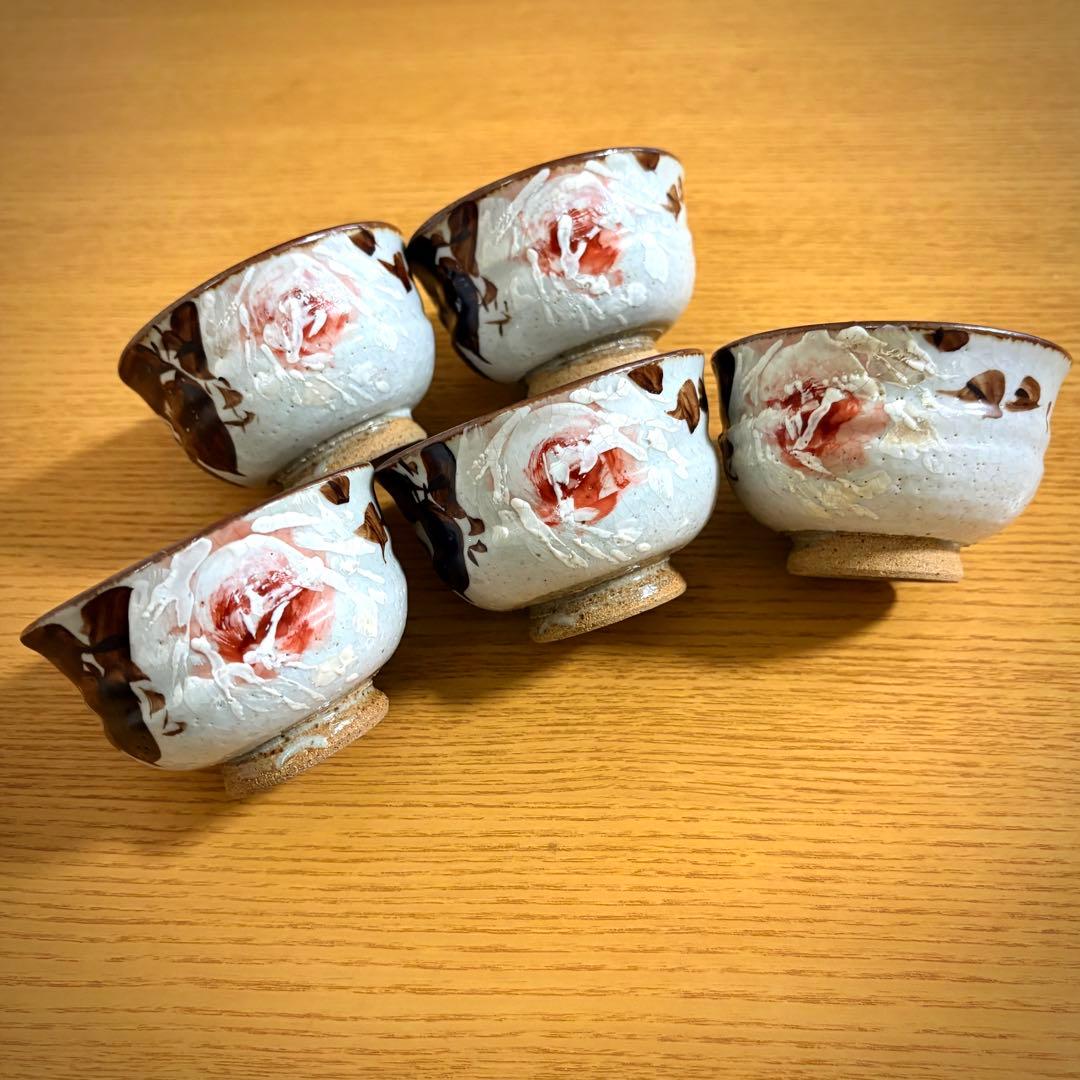 五代 清水六兵衛 鉄釉 薔薇画 煎茶碗5客
