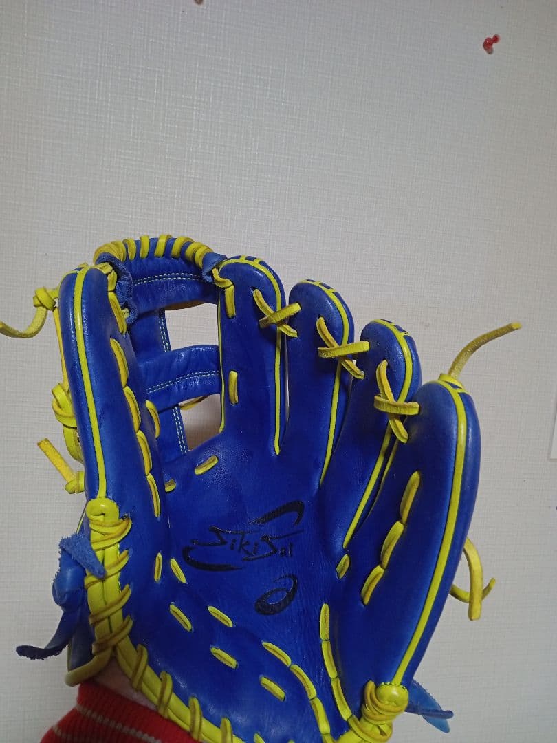 asics　内野用 軟式グローブ 青/黄色
