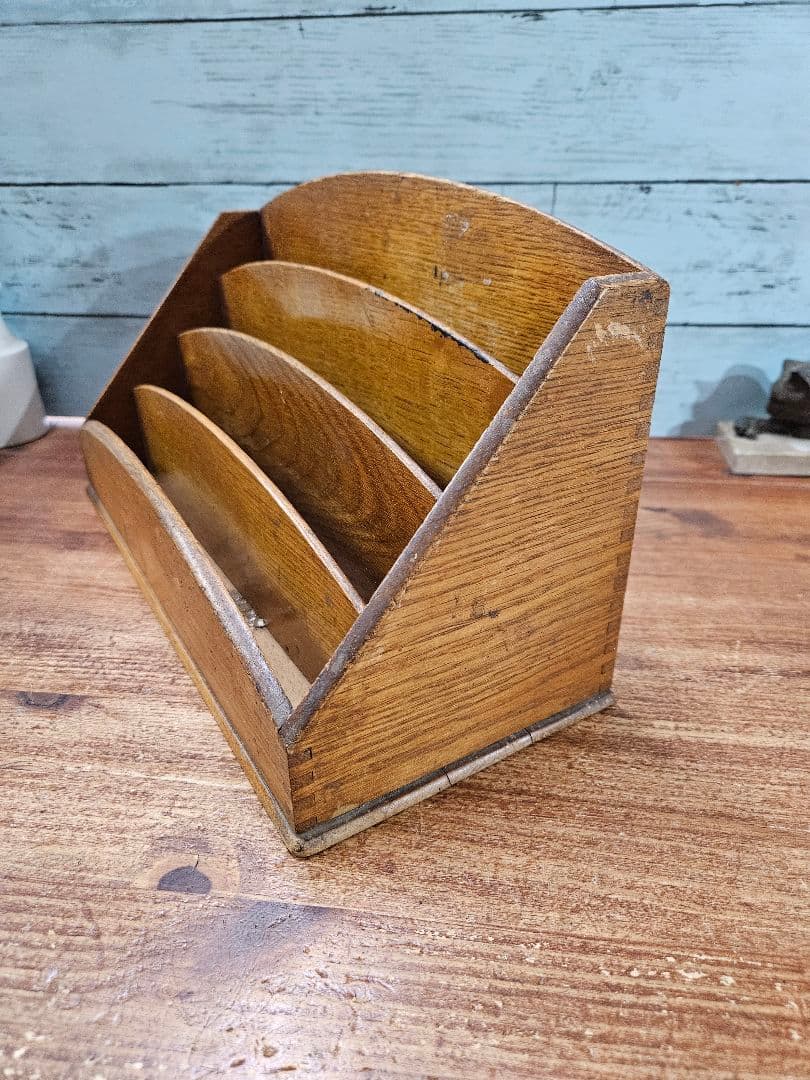 フランスヴィンテージ 木製のレターラック スタンド 手紙 書類立て 卓上 書斎