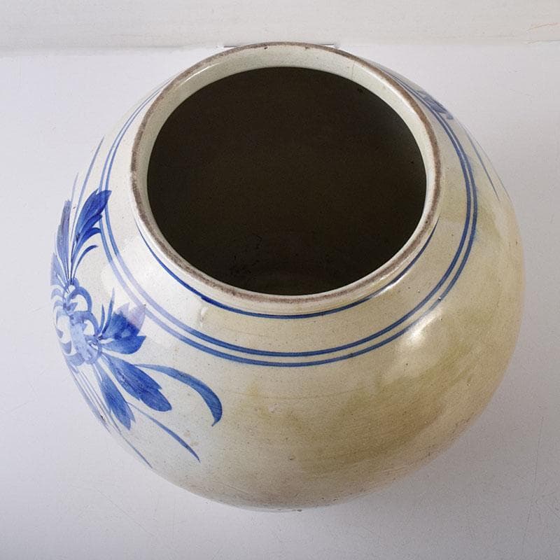 朝鮮美術　李朝　高麗白磁　染付　花文　壺　C　R7992C