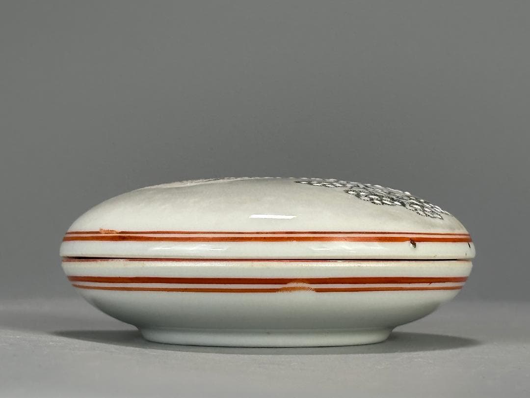 書道具　文房具　景徳鎮製　朱肉　雪景画　乾隆年製　款　時代　唐物