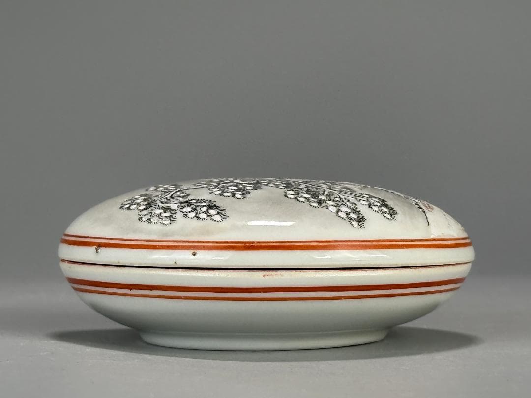 書道具　文房具　景徳鎮製　朱肉　雪景画　乾隆年製　款　時代　唐物