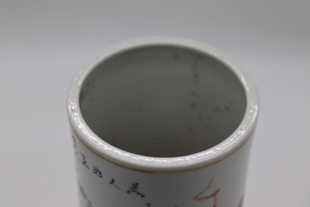 岐No28 中国　清時代　粉彩美女図筆筒　帽筒① 同治年製　送料込み0503