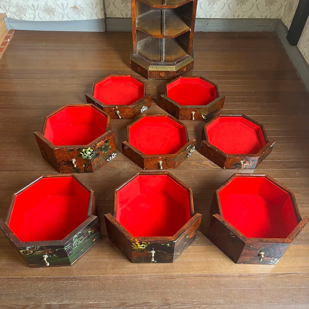 【アンティーク】中国家具 宝石棚 花鳥画 箪笥 チェスト 8杯 飾り棚 古家具