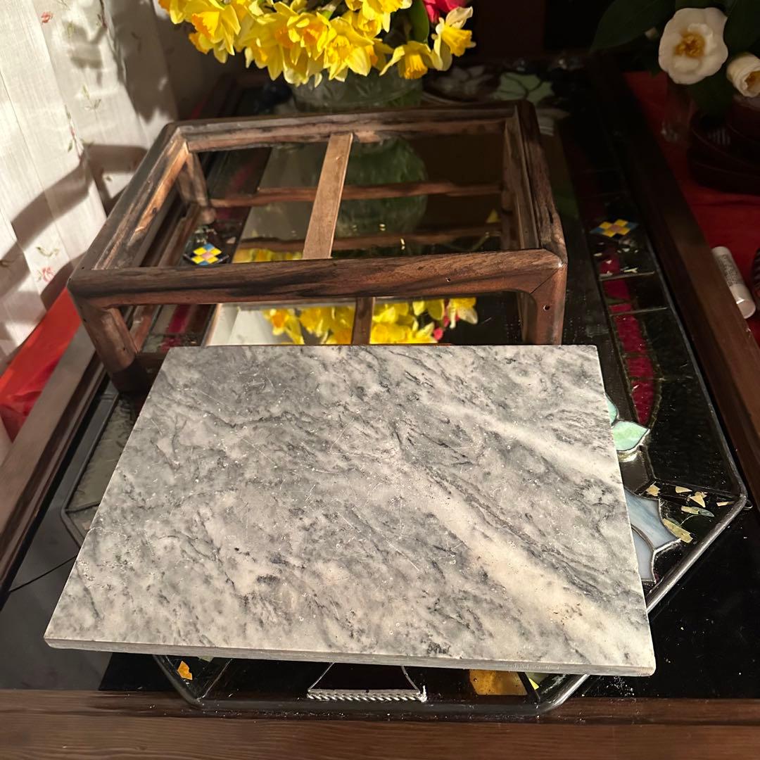 超限定7月16日20時迄‼️KUROGAKI❌大理石飾り台白❌黒黒柿孔雀杢飾台1客
