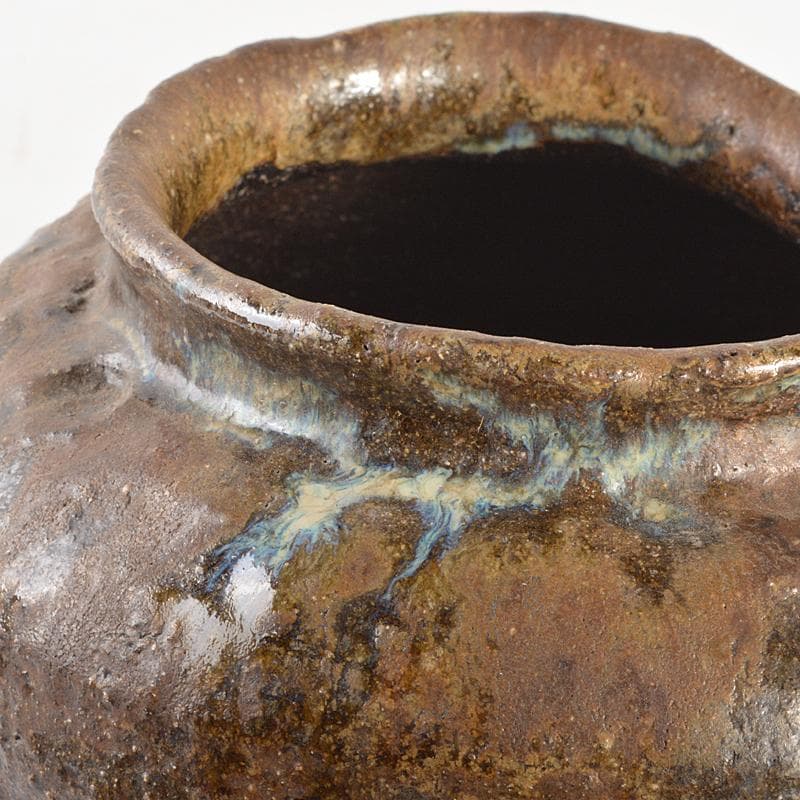 膳所焼　淡海ぜぜ　双耳壷　花瓶　在銘　時代箱　V　R6760B