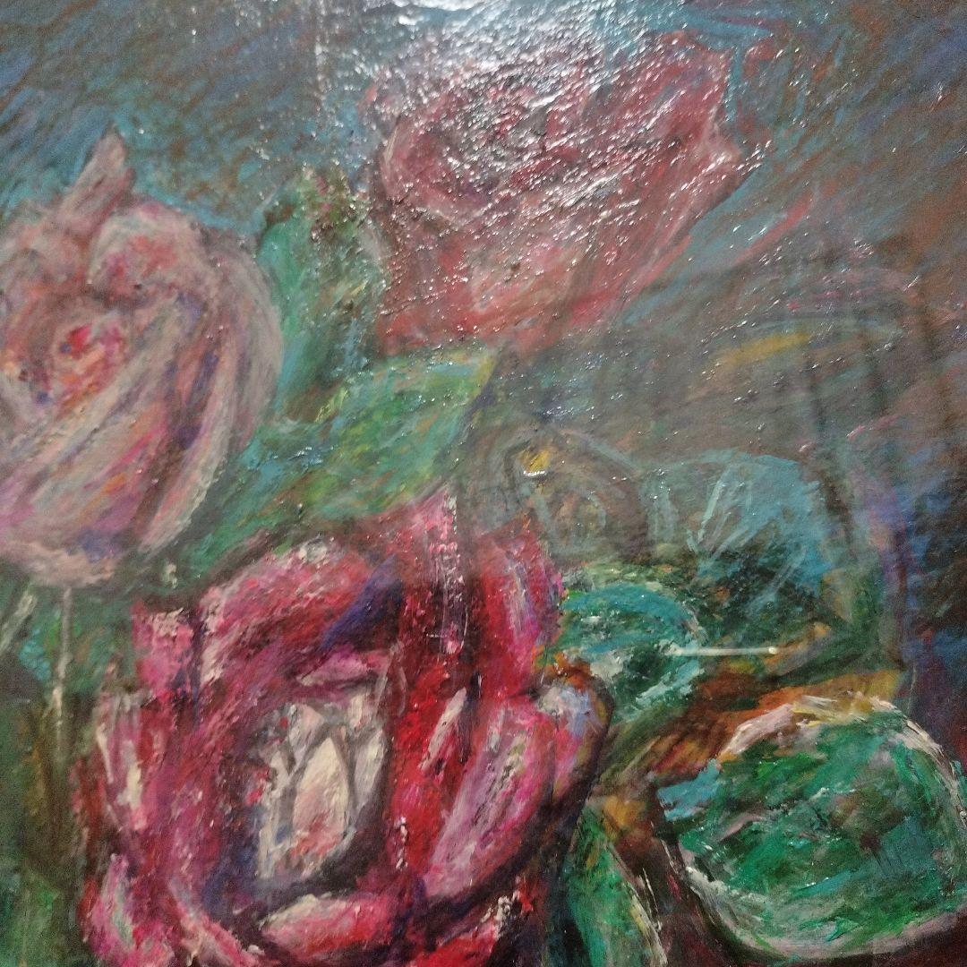 【注意アリ】油絵　花　S.Kurita