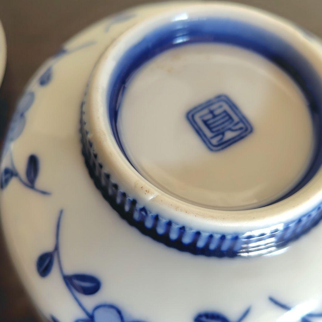 伊万里 染付 蓋付き茶碗 6客 飯碗 梅 レトロ アンティーク 冬 春