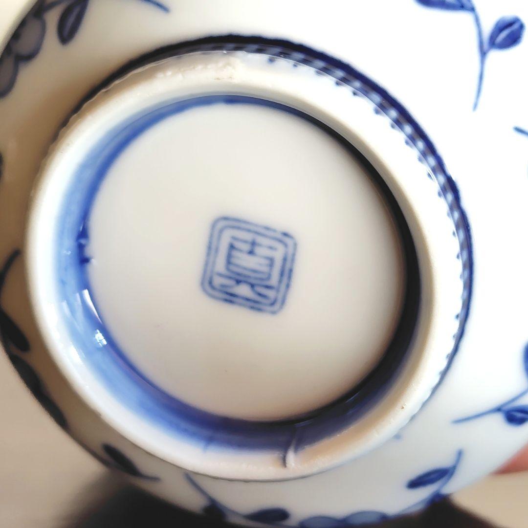 伊万里 染付 蓋付き茶碗 6客 飯碗 梅 レトロ アンティーク 冬 春