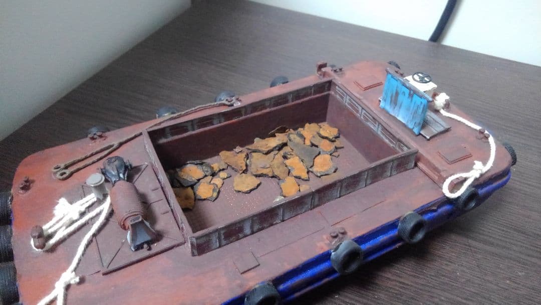 【ワンオフ】HO　完成品　艀　はしけ　バージ　船　ストラクチャー　サルベージ