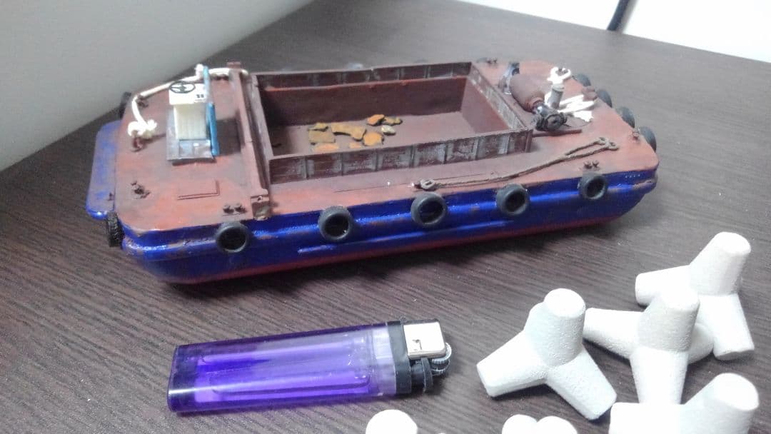 【ワンオフ】HO　完成品　艀　はしけ　バージ　船　ストラクチャー　サルベージ