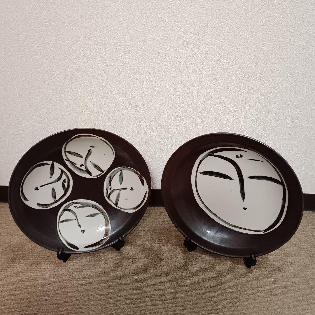 佐藤勝彦 陶器 絵皿 2枚(顔1顔4)セット 仏様 お地蔵様 大型 サイン 希少