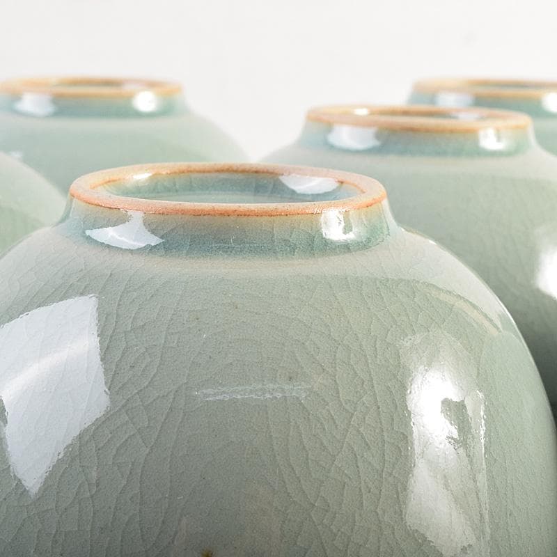 茶道具　石山窯　梁金錫作　高麗青磁　茶碗　九客　共箱　M　R8811B